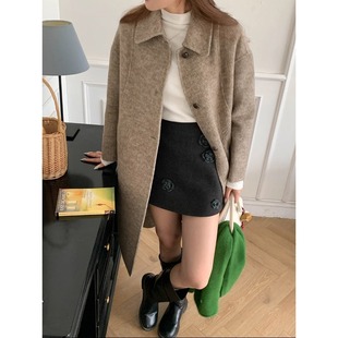 毛呢外套 温柔风巨好看 韩系温柔翻领羊毛双面呢大衣女款 秋冬新款