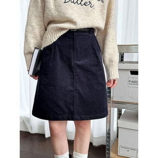 韩系简约灯芯绒半身裙女秋季 设计感百搭高腰显瘦包臀短裙子 新款