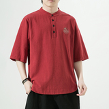 夏季风纯色休闲宽松大码绣花短袖ST011-P55-红，男装T恤，电商A011-1（原4007）