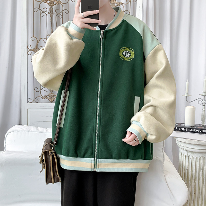2025秋冬款潮牌夹克棒球服刺绣外套绿A011-1-JK129-P110，男装夹克，电商A011-1（原4007）