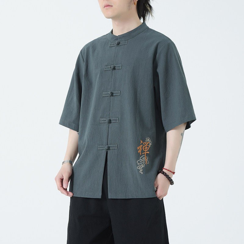 \春夏风男装宽松大码盘扣纯色短袖-DSA011-1-ST010-P58-绿,男装T恤,电商A011-1（原4007）