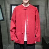 风新款春季宽松大码棉麻刺绣长袖ST018红色-P65，男装卫衣，电商A011-1（原4007）