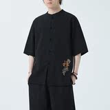 春夏风男装宽松大码盘扣纯色短袖-A011-1-ST010-P58-黑，男装T恤，电商A011-1（原4007）