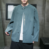 风新款春季宽松大码棉麻刺绣长袖ST018绿色-P65，男装卫衣，电商A011-1（原4007）