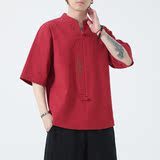 新款风男装刺绣宽松大码短袖-DSA011-1-ST035-P55-红，男装T恤，电商A011-1（原4007）