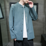 风新款春季宽松大码棉麻刺绣长袖ST018绿色-P65，男装卫衣，电商A011-1（原4007）