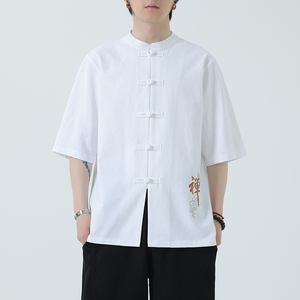 春夏风男装宽松大码盘扣纯色短袖-DSA011-1-ST010-P58-白图片