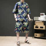 2025夏季潮流印花宽松大码男士套装-TZ021-P80藏青，男装休闲套装，电商A011-1（原4007）