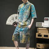 夏季潮流印花宽松大码男士套装-TZ021-P80-绿色，男装休闲套装，电商A011-1（原4007）