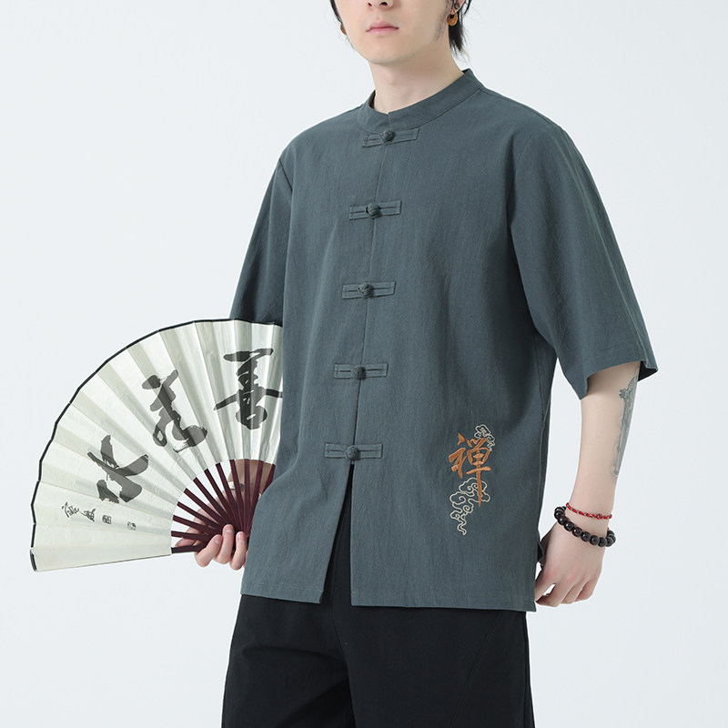 \春夏风男装宽松大码盘扣纯色短袖-DSA011-1-ST010-P58-绿,男装T恤,电商A011-1（原4007）