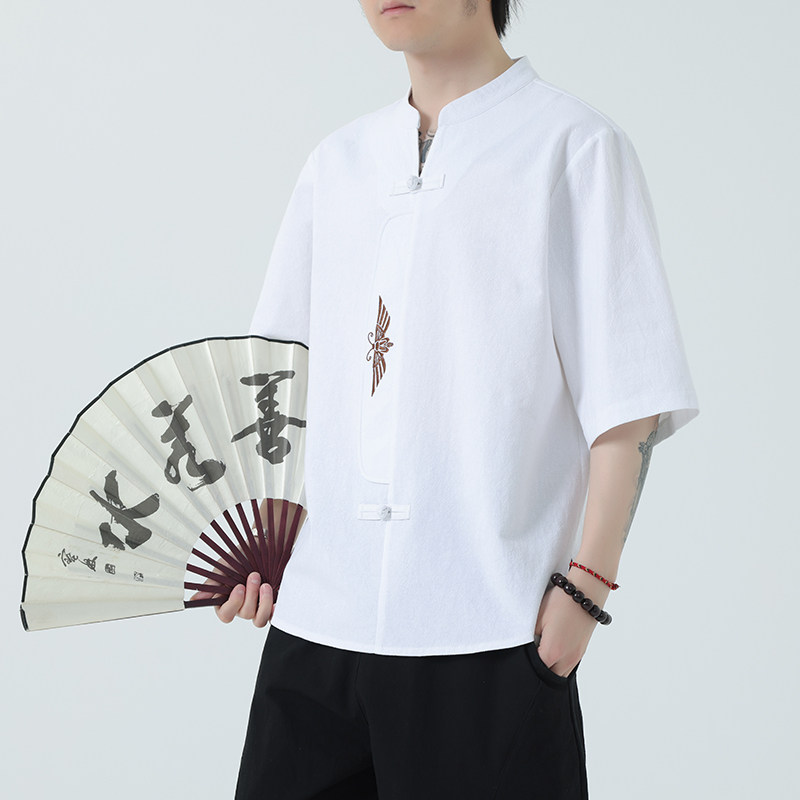 \新款风男装刺绣宽松大码短袖-DSA011-1-ST035-P55-白色,男装T恤,电商A011-1（原4007）