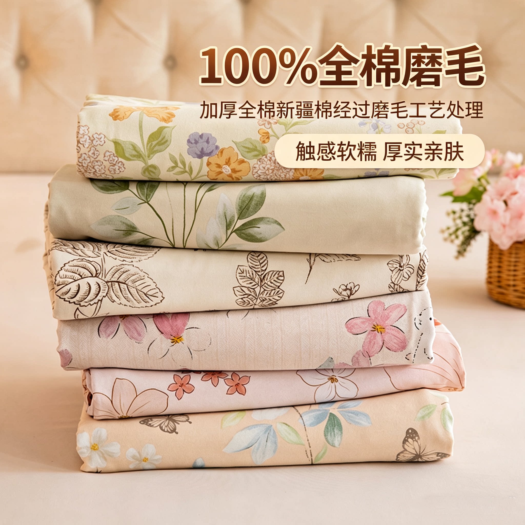 A类加厚100%全棉磨毛床单图片