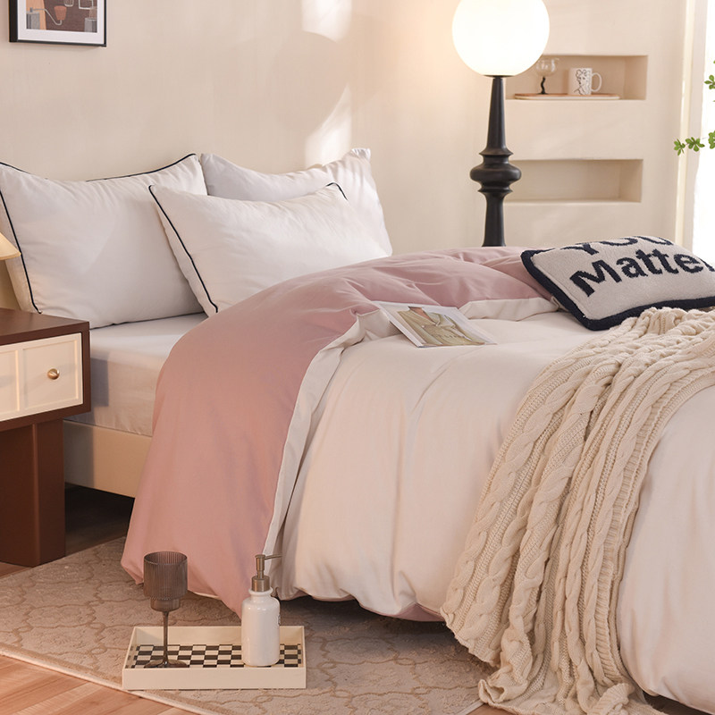 米白+豆沙2025新款纯色+双拼 全棉磨毛单品及四件套系列-单被套,床上用品,被套,淘宝优惠券,粉丝福利购,淘宝优惠卷