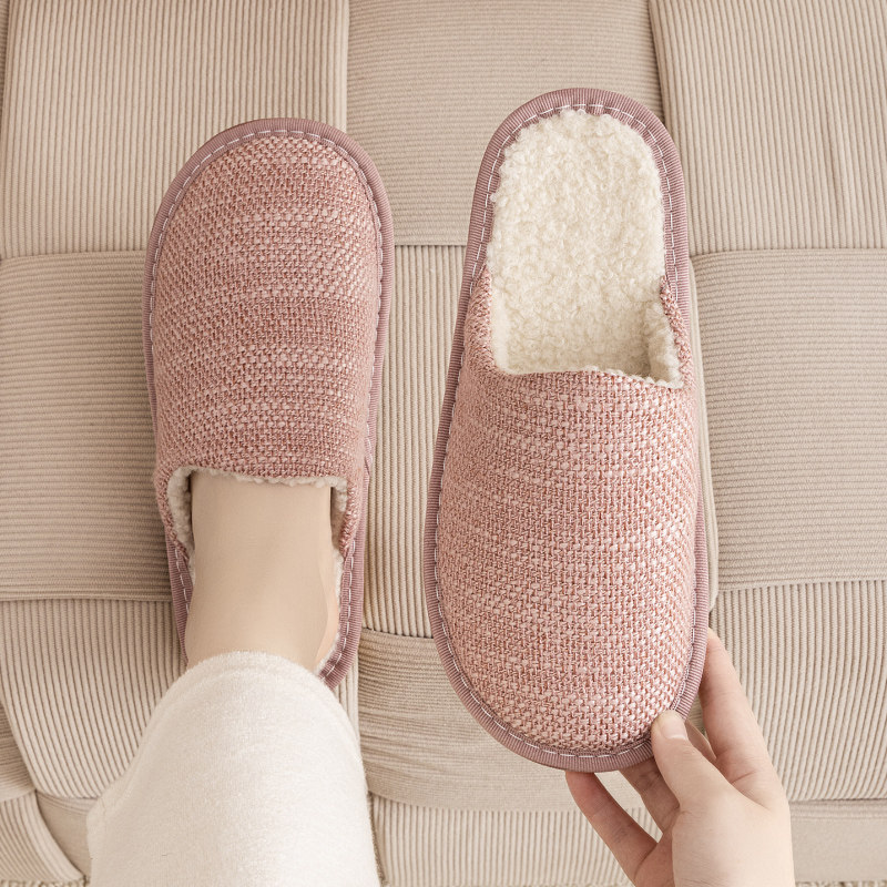 冬季棉麻拖鞋高颜值居家布艺保暖男女情侣时尚室内软底静音防滑新