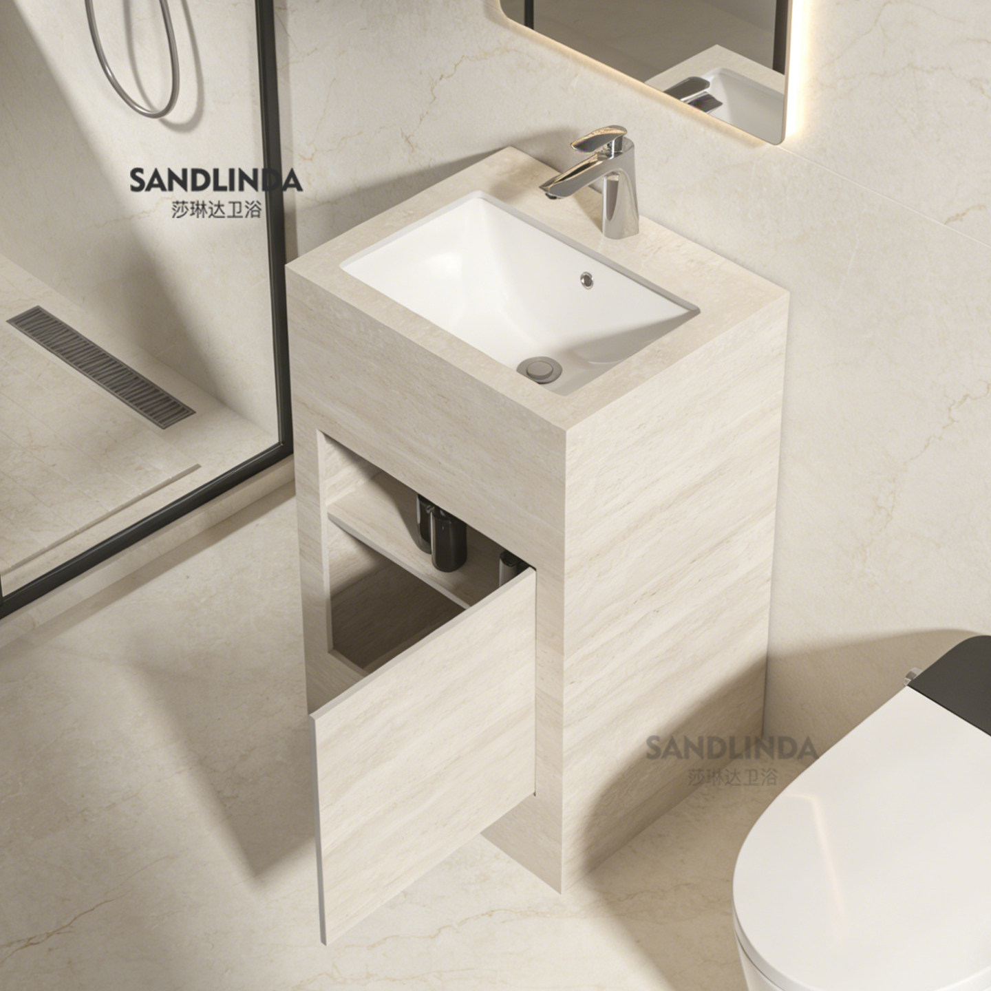 岩板立柱式洗手盆一体落地洗脸盆阳台卫生间洗漱台水池台盆