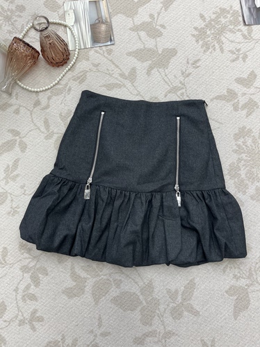 R34E3-MB159拉链设计新款黑色高腰小个子花苞短裙百搭显瘦半身裙