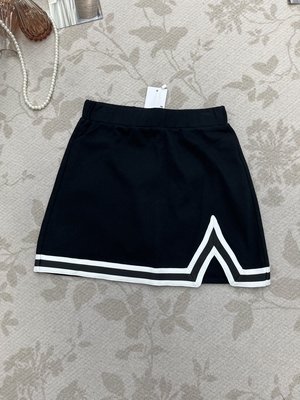 运动减龄松紧腰白色条纹装饰半身裙夏季款辣妹复古款