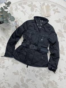 黑色棉服秋冬款腰带设计显瘦潮酷机车服高级复古保暖