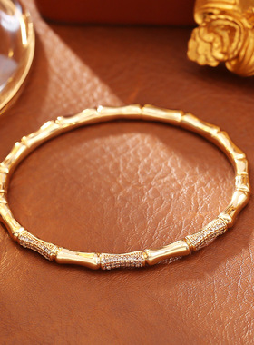 新国潮竹节步步高手镯铜镀真金高级感时尚小众设计手环新中式手饰