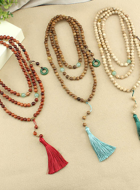 新中式平安扣流苏串珠斜挎链长款项链国风毛衣链古风背链旗袍配饰