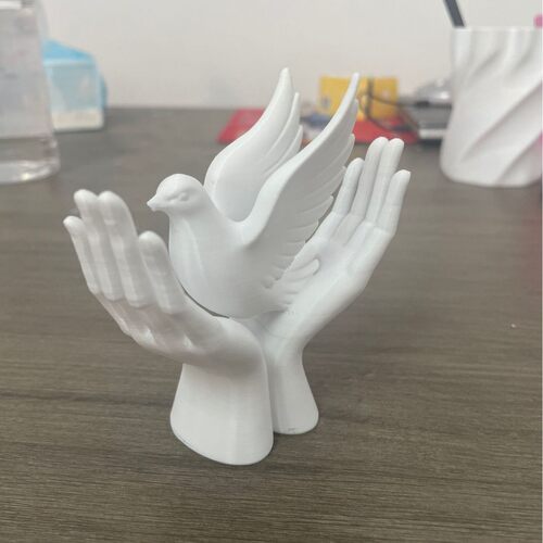 3d打印和平之手 – 爱心手中的白色鸽子创意摆件工艺品办公桌面