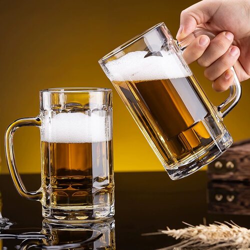 玻璃啤酒杯扎啤杯家用300ml酒吧大容量把手水杯带把茶杯加厚