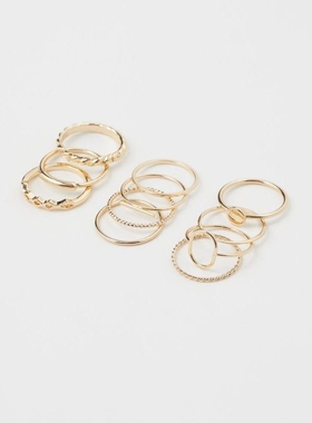 HM 戒指女ins潮人冷淡风网红指环麻花多层戒指COS几何指圈 11枚组