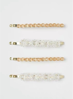 HM 韩国ins网红侧边夹对夹水晶串珠发饰可爱发夹简约透明发卡头饰