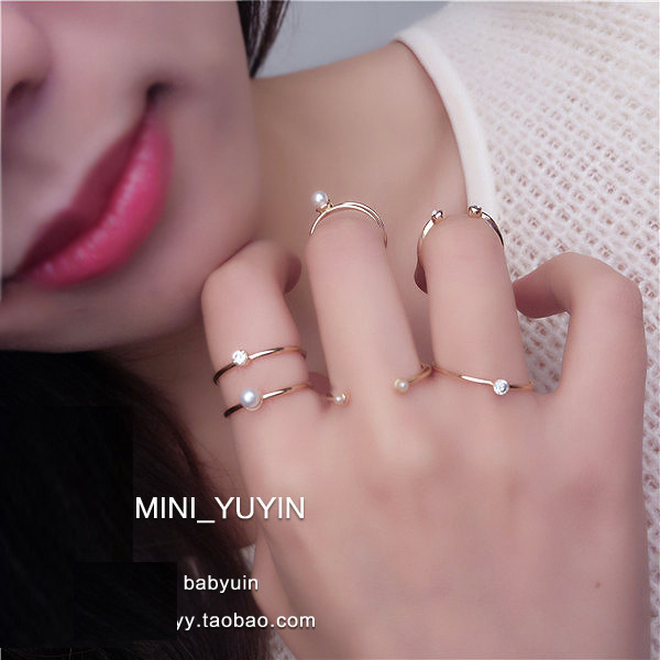 清仓H.M梨花极小珍珠锆石多个戒指/指环/尾戒关节戒戒饰韩国