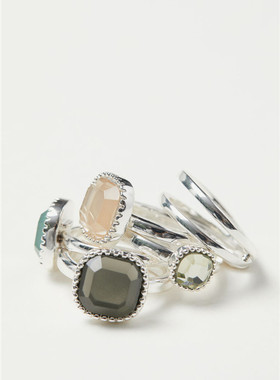 HM 欧美INS风多造型方形宝石 COS戒指/指环组韩国韩剧女配饰