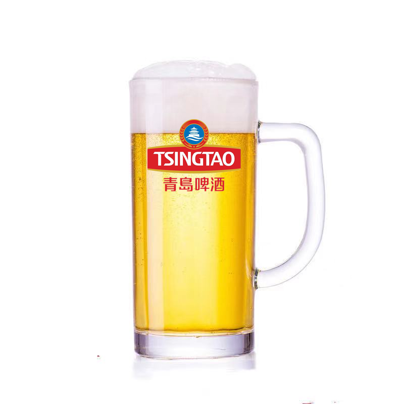 青岛啤酒扎啤杯无铅加厚耐高温商用青岛扎啤杯收腰青岛啤酒杯定制