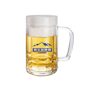 无铅加厚啤酒杯哈尔滨啤酒扎啤杯商用超大1000ml带把杯定制图案
