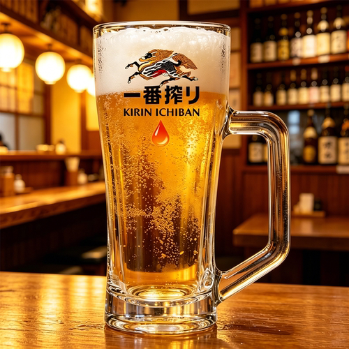 日式麒麟一番榨玻璃啤酒杯带把