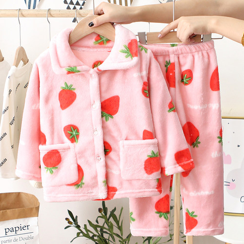 小孩珊瑚绒保暖套装秋冬季