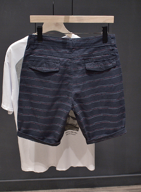 陈冠希潮牌薄款条纹休闲短裤男士日系百搭五分裤修身直筒中裤印花