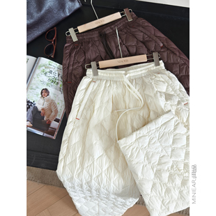 小耳出品90%白鸭绒羽绒裤 冬 女系带松紧腰轻薄保暖宽松休闲萝卜裤