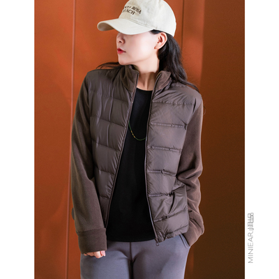 小耳鸭绒立领羽绒服拼接针织女