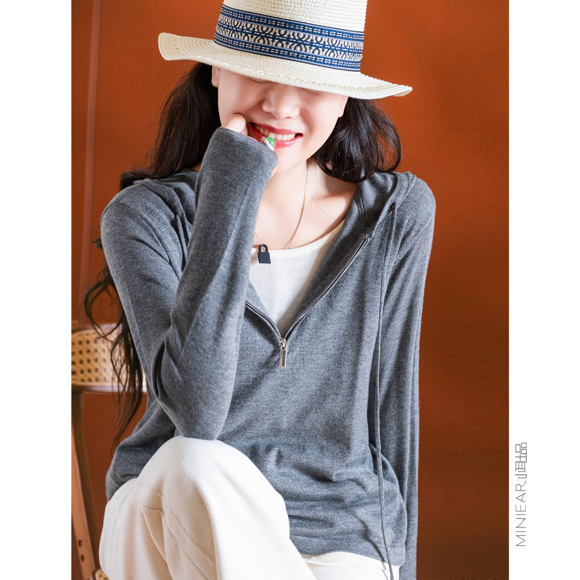 小耳出品绵羊毛半开襟拉链毛衣女