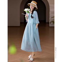 小耳出品 天热必须入！细支全苎麻/带棉质内衬 抽绳腰部V领连衣裙