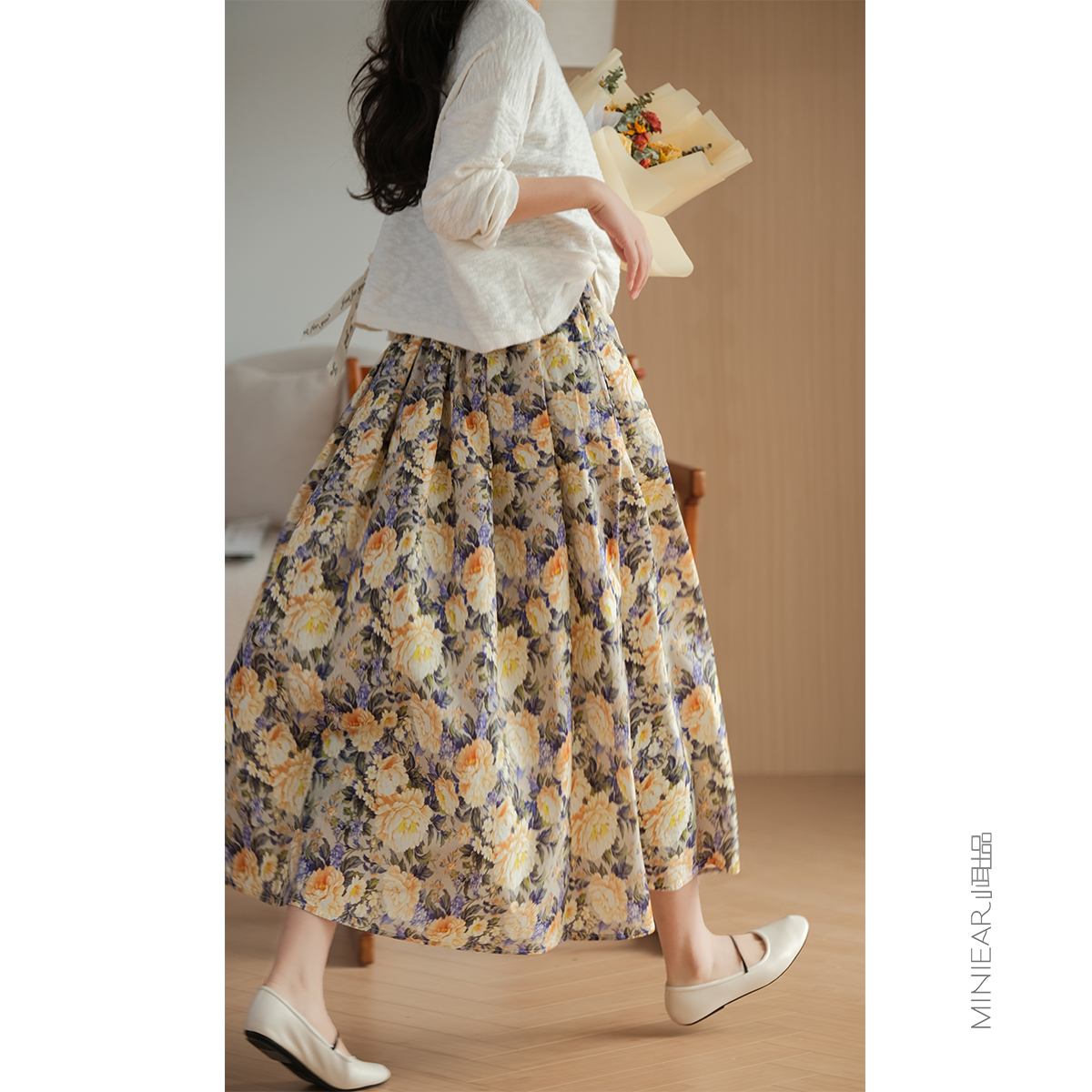 春日色彩全棉花色半身裙复古