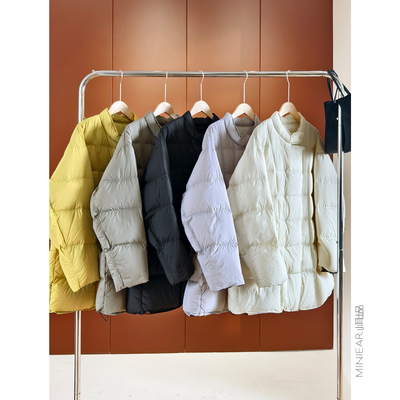 90白鸭绒格子拼接护脖立领羽绒服