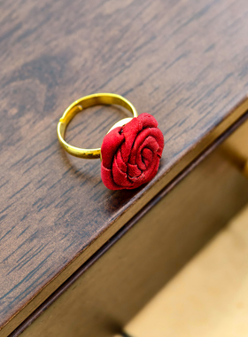 小耳出品中式民族风玫瑰花戒指女经典时尚活口可调节小众首饰戒指