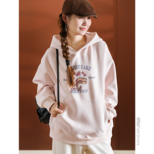 复古印花 小耳出品 重工洗水 精梳棉 连帽宽松卫衣 甜心小蛋糕