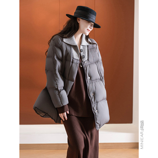 加厚针织领 90%鸭绒 宽松保暖休闲羽绒服女 篙密哑光布 小耳出品