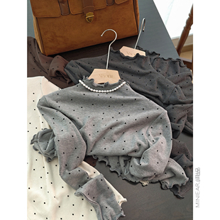 法式 柔软亲肤半高领打底衫 小波点 磨绒内里 密拷木耳边 小耳出品