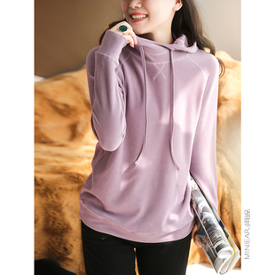 小耳出品 350克羊绒蛋白牙签条德绒休闲连帽卫衣女 柔软空气感