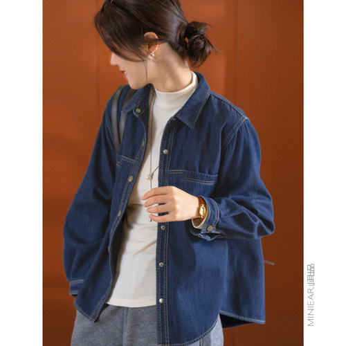 小耳出品纯棉加绒保暖牛仔衬衫