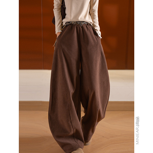 颗粒绒加绒休闲裤 小耳出品 立裁老爹裤 细条灯芯绒 带流苏腰带