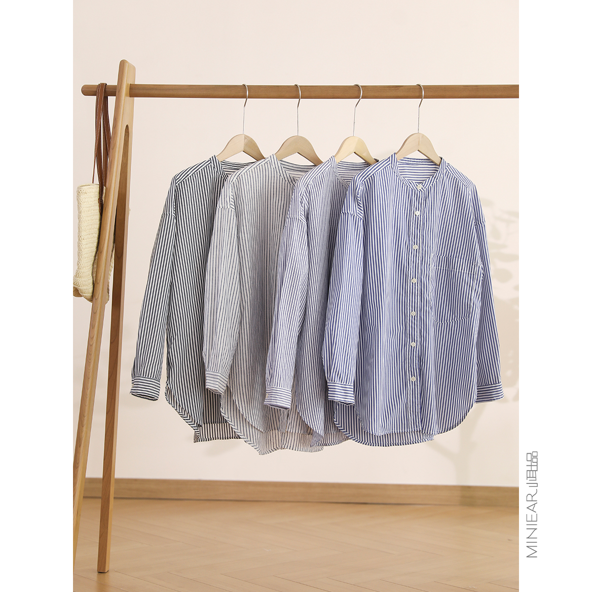 小耳出品【甄选系列】春夏百搭经典全棉条纹宽松衬衫时尚叠穿外套