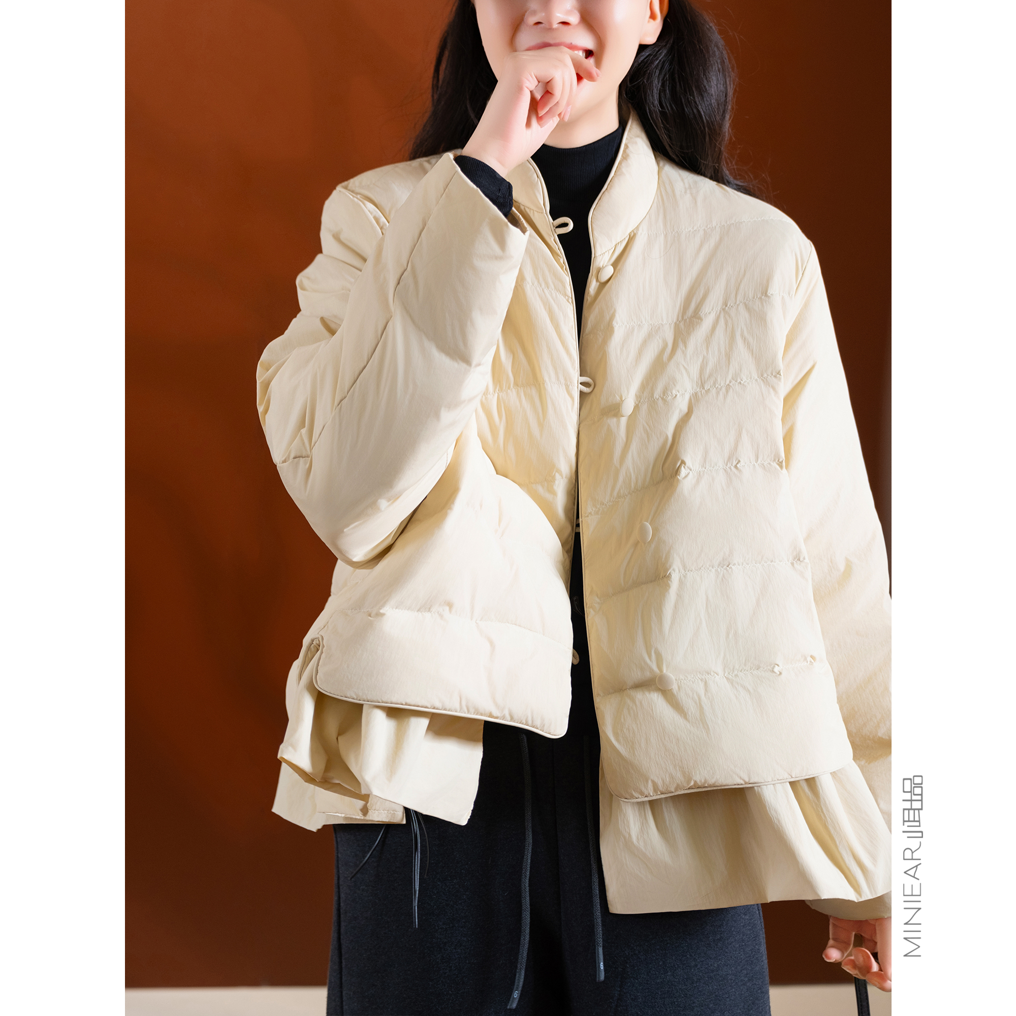 小耳出品立领双层下摆羽绒服外套
